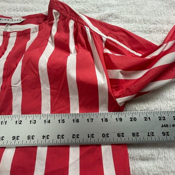 Trina Turk Womens Red & White Striped Split Neck Tie-Sleeve Blouse Top XS Casual - Picture 7 of 8
